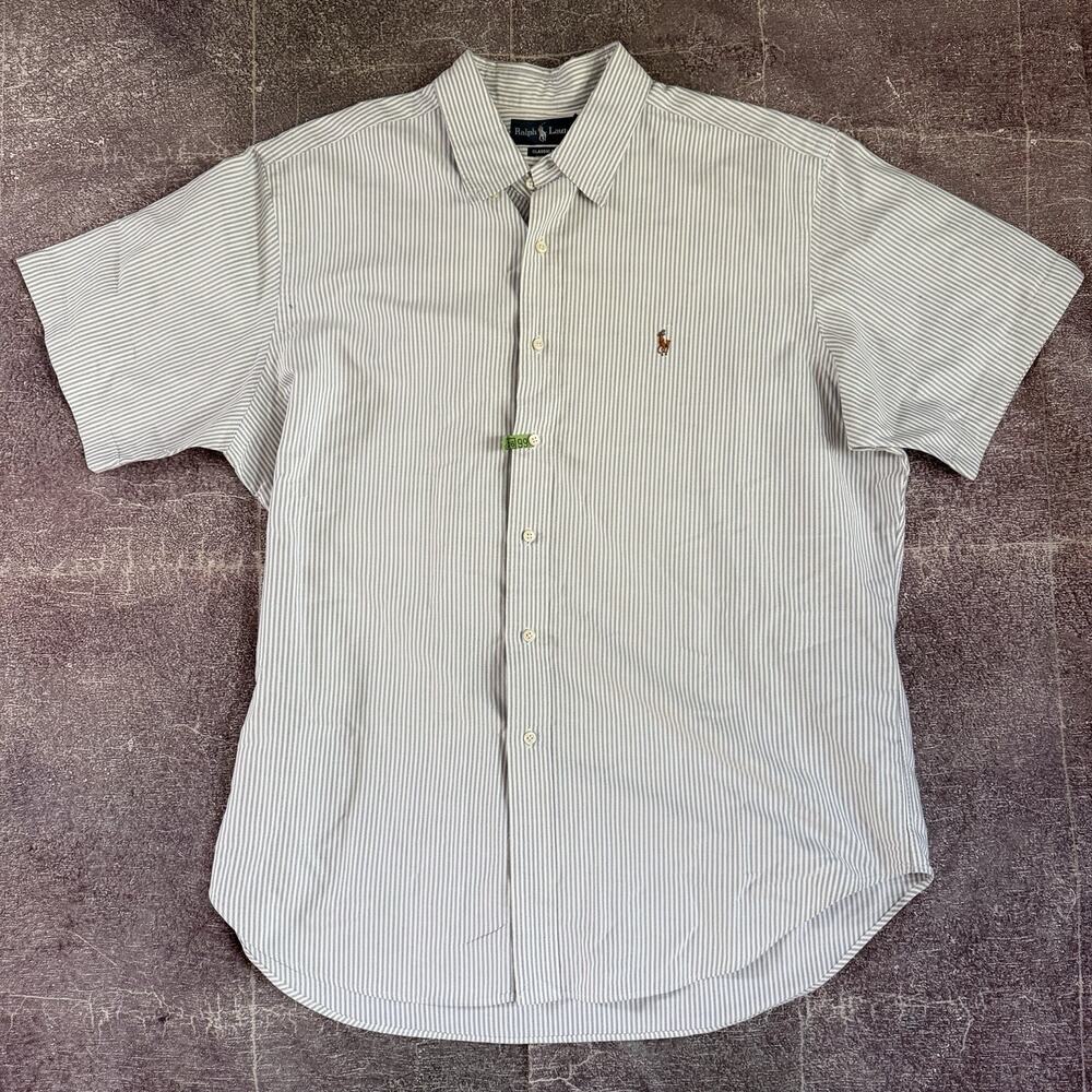 Men's Vintage 90's Ralph Lauren Classic Fit Blue White Striped Polo Shirt Sz XL
